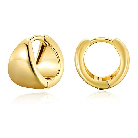 Small Chunky Hoop Earrings Thick 14K Gold Plated Huggie Earrings Dainty Cartilage Sleeper Earrings Tiny Hoop Earrings for Women Cover
