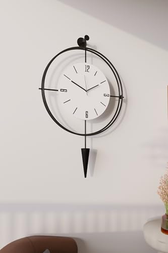 Image of FUNTLY Lavipen Black White Led Wall Clocks for Living Room, 50cm Large Modern Silent Wall Clock, Gold Clock with No Ticking, Scandinavian Design with Sweep Movement, for Home Decor (Black White Led)
