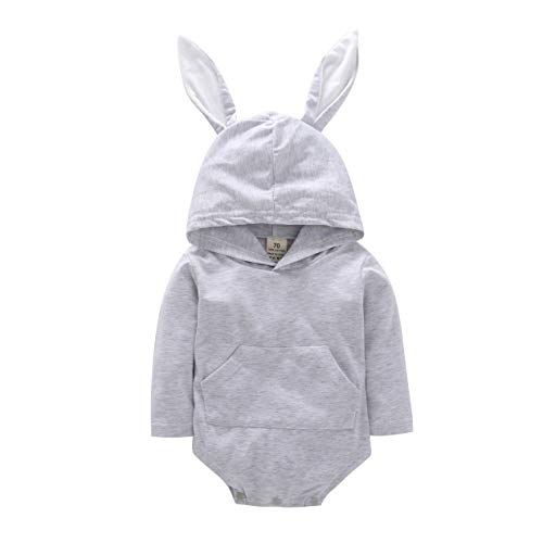 Newborn Infant Baby Girl Boy Bunny Hooded Romper Cartoon 3D Rabbit Hoodie Halloween Easter Outfit (Light Gray, 0-3 Months)