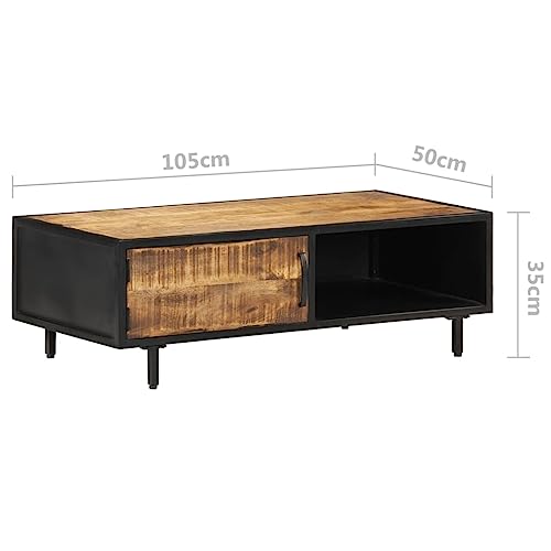 Table basse bois manguier brut authentique et acier de style industriel