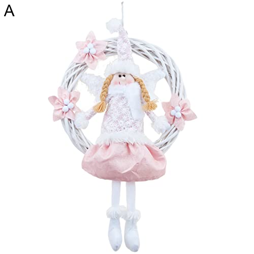 Christmas Wreath Door Hanging Sign, Christmas Wreath With Lanyard Hollow Out White Angel Garland Rattan Circle Decor For Home Angel Christmas Wreath #TOP1