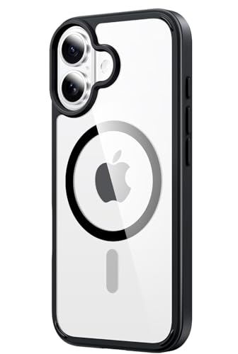 Image of NISHTECH for iPhone 16 Case: Clear Magnetic Slim Fit Case Compatible with Magsafe Rugged Protective Transparent Cover (Black Magnetic)