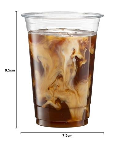 Image of Disposable Biodegradable PET Cups with Dome Lids | Transparent Reusable Beverage Glasses for Iced Coffee, Juice, Mocktails, Smoothies, Party, Cafe & Event Serving Cups (50, 250ml)