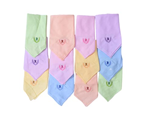 Image of ANTONIA Personalized Cotton Women's Handkerchiefs with Embroidered Initials, Assorted Colours (33 cm x 33 cm)