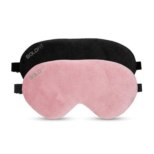 Image of Boldfit Eye Mask for Sleeping with Adjustable Strap Super Soft Sleep Masks Blind Fold for Comfortable Travelling Sleep Mask Pad for Girls Eye Masks Blind Folds for Sleeping - Black Pink (Pack of 2)