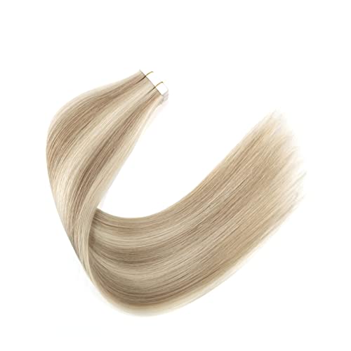 Image of Sixstarhair Remy Tape In Hair Extensions Ash Blonde and Ash Brown Piano Color Remy Human Hair Lowlight Hair Extensions 20 Pieces Pack For White Women [P8-60 16inch]