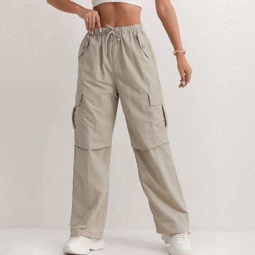 Baggy Cargo Pants Women High Waisted Wide Leg Summer Casual Pants Elastic Drawstring Waist Combat Military Trousers4