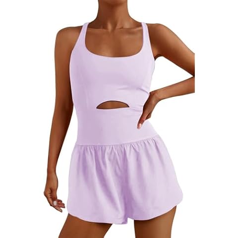 Inadays Womens Running Onesie Workout Rompers One Piece Outfits Exercise Jumpsuits Gym Yoga Clothes Violet，L Cover