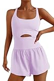 Inadays Womens Running Onesie Workout Rompers One Piece Outfits Exercise Jumpsuits Gym Yoga Clothes Violet，M