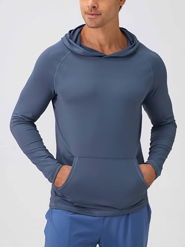 Men's Pullover Workout Long Sleeve Kangaroo Pouch Lightweight Quick Dry Casual Hooded Sweatshirts 31518YD