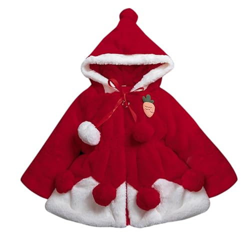 Faux 𝗙𝘂r Hooded Jacket for Toddler Girls Christmas Fleece Zip Windproof Puffy Outerwear Warm Long Sleeve Coat