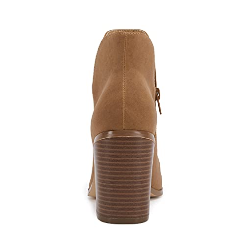 LAICIGO Womens V Cut Ankle Boots Side Zipper Chunky Stacked Heel Snakeskin Booties Shoes3