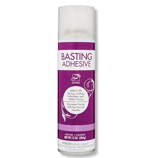 Basting Spray Adhesive for Quilting Embroidery & Sewing 7.2 oz Acid-Free Colorless Premium Solvent-Free Temporary Fabric Adhesive Needle-Safe Bond