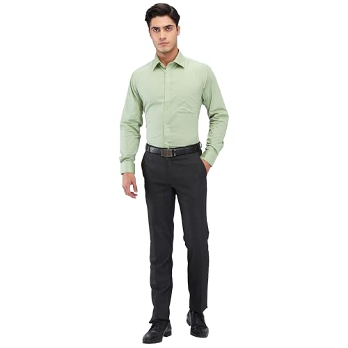 Image of Raymond Men Slim Fit Solid Pattern Pure Cotton Semi Cutaway Collar Full Sleeve Formal Shirt