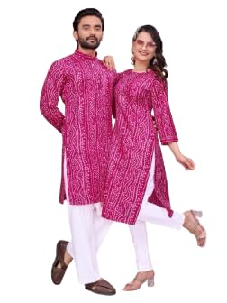 Bandhani Foil Print Couple Combo | Men’s Kurta & Women’s Kurti (Only) | Matching Ethnic Wear Set for Couples (IN, Alpha, M, MEN -XL/WOMEN - L, Purple)-picture-55