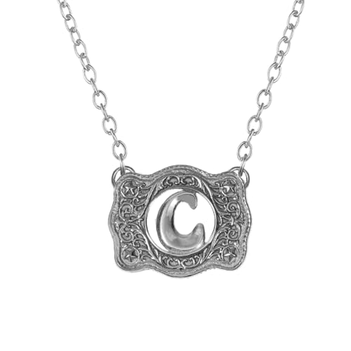 Belt Buckle Necklace Western Style Initial Letter Pendant Necklace, Decorative Belt Buckle Frame Design