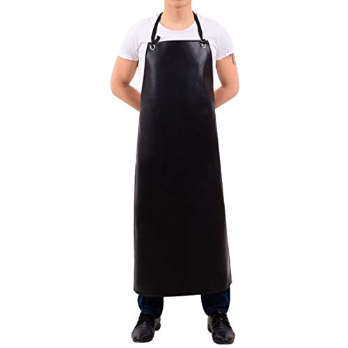 Preisvergleich Produktbild Facai Wasserdicht Arbeitsschürze 110x66cm, Ölbeständig Kunstleder Fleischerschürze Metzgerschürze Industrieschürze, Kochschürze Küchenschürze Grillschürze Schwarz