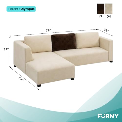 Image of FURNY Olympus 4 Seater LHS L Shape Sofa Set | Plush Velvet Suede Fabric | Modern Design | Soft Comfort Dual Color Cushions for Living Room, Office & Hotels (Cream-Dark Brown)