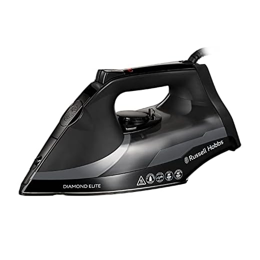 Russell Hobbs Diamond Elite Steam Iron, Black Diamond soleplate, 220g Steam Shot, 50g Continuous steam, 350ml Water Tank, Anti-calc & Anti-drip function, Vertical Steam, 3m Cord, 3100W, 27000