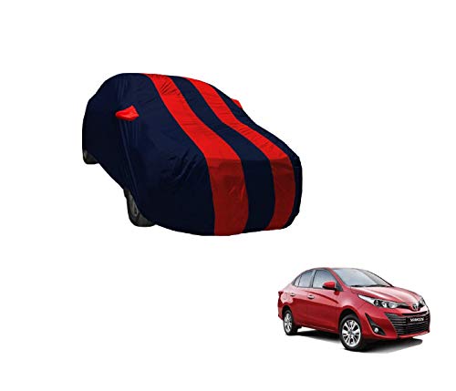 Image of Auto Hub Car Cover Compatible with Yaris with Weather Proof, Mirror Pocket, Triple Stitched, Yaris Car Cover- Navy-Red
