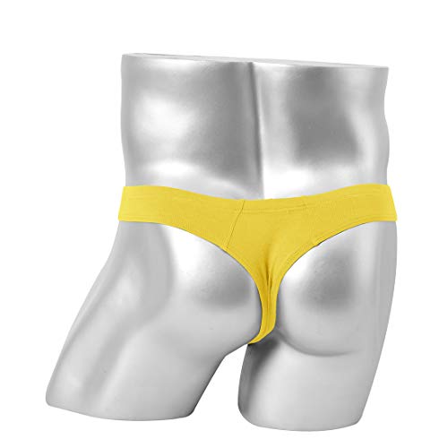 Mens String Bikini Underwear Bamboo Breathable Thong Sexy Pack Low-Rise Male Panties Yellow #TOP2