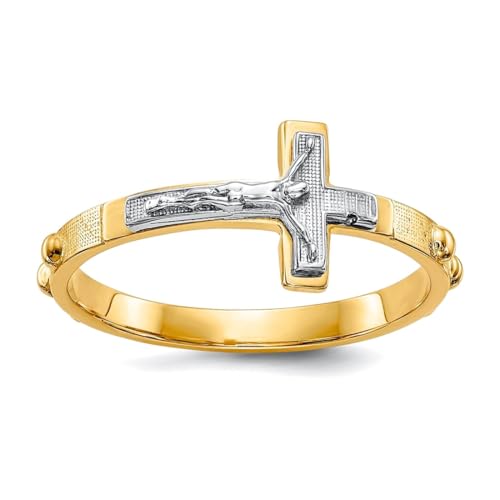 Rosario de oro pulido macizo de 14 quilates, de dos tonos, talla 6, anillo para mujer, talla única, Oro Metal, Sin piedras preciosas Rosario de oro pulido macizo de 14 quilates, de dos tonos, talla 6, anillo para mujer, talla única, Oro Metal, Sin piedras preciosas