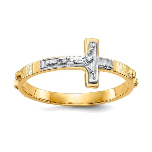14K Two Tone Solid Polished Gold Crucifix Rosary Ring Size 6 Jewelry Gifts for Women
