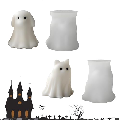 2PCS Halloween Animal Ghost Candle Mold 3D Ghost Silicone Mold Suitable for Making and Decorating Scented Candle Soap for Halloween (2 PCS)