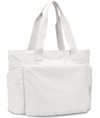 Bagelite Lightweight Puffy Tote Bag, Birthday Gift for Teen Girls, Work Gym Bags for Women, Quilted Tote, Valentine's Gifts, White