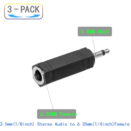 Adaptador de audio 3.5mm a 6.35mm, pack x3, negro miniatura 2