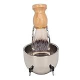 Herren-Rasierpinsel-Set, 3-in-1-Rasierset für Männer, multifunktionaler Rasierpinselhalter mit Seifenschale aus Metall, ergonomischer Holzgriff für den Heimsalon und den