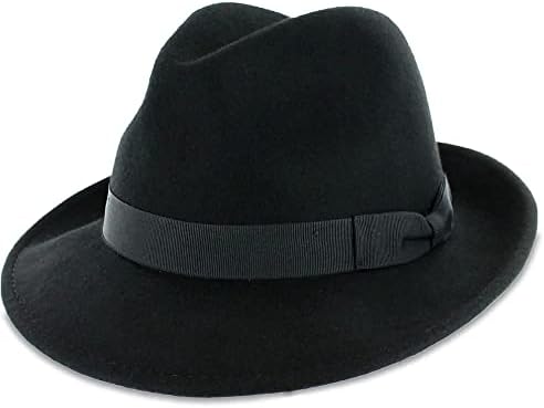 Belfry Crushable Dress Fedora Men's Vintage Style Hat 100% Pure Wool in Black Blue Grey Pecan Brown and Striped Bands