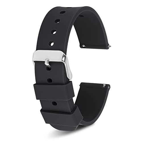 Cobee Uhrenarmbänder aus Silikon, Wasserdichte Weiche Gummi-Ersatzriemen mit Schnellverschluss mit versilberter Edelstahlschnalle (18mm-Schwarz)