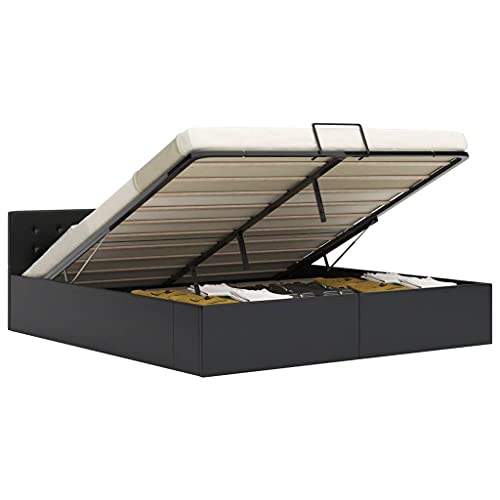 Genérico Cama canapé hidráulica Cuero sintético Negro 180x200 cm