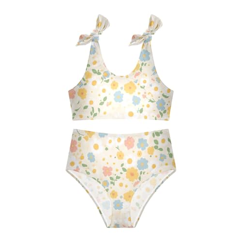 Polka Dots and Tender Chamomile Flowers Girl 2 Piece Kids Bikini Set Quick-Dry Swimsuits Swimwear Adjustable Strap3