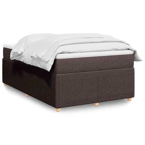 Mandloder Cama con somier con colchón, tejido marrón oscuro, 120 x 200 cm, núcleo de muelles ensacados, colchón, patas de madera de pino, dormitorio, confort