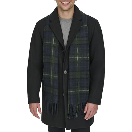Dockers Men's Henry Wool Blend Top Coat, Black with Scarf, Small