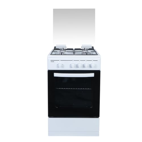 Svan Cocina de Gas Butano con Horno Gas 55 Litros Blanco SKG4500. 4 Zonas de Cocinado, Horno con Grill,Kit Conversión Gas Natural, Acabado en Esmalte Blanco