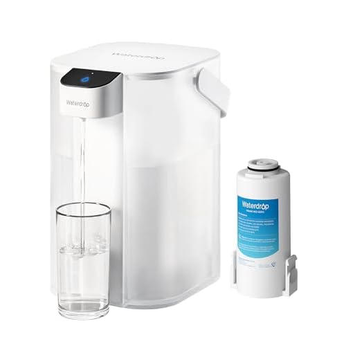 Waterdrop Rechargeable Water Filter Dispenser, 200-Gallon Water Pitcher, Instant 15-Cup Countertop System, 10X Filtration Efficiency, Reduce 98% Chlorine and 20+ Contaminants, White Classic