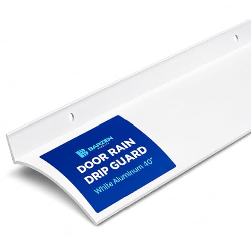 Barzen Exterior Door Rain Drip Guard - Over Door Drip Cap Rain Deflector for Windows and Doors - 2.5 Inches Wide 40 Inches Long Universal Fit - Aluminum White Finish