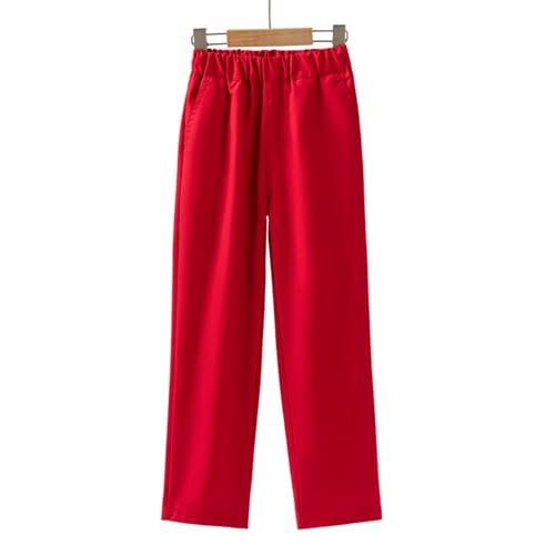 Boys Girls Straight Elastic Waist Pants with Pockets School Casual Sport Plain Long Trousers Kids Lightweight Pants4