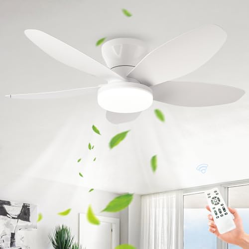 Ventilateur de plafond blanc 88 cm avec éclairage et télécommande pour salon