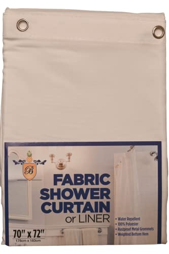 Broder Mfg Fabric Shower Curtain Liner (Solid Beige) | 70" Wide X 72" Long - Fits Most Showers Tubs | Hotel Quality | Metal Grommet Holes And Weighted Hem | Easy To Clean And Machine Washable #TOP12