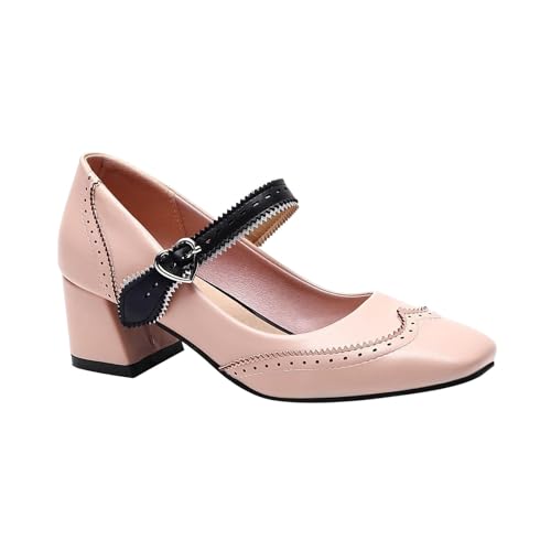 Generisch Women's Mary Jane Mid Heel Square Toe Shoes Deals Today Women's Shoes, pink, 6 UK