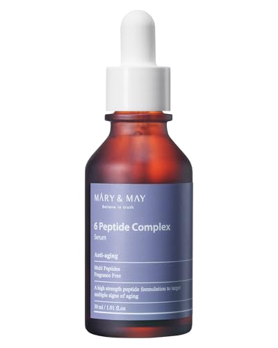Mary&May 6 Peptide Complex Serum (Copper Peptide + Matrixyl + Adenosine) – Water-Light Anti-Aging Face Serum for Fine Lines & Firmness, Fast-Absorbing Non-Sticky, EWG Verified – 1.01 fl oz