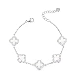 Evensee Pulsera de Trébol Blanco en Plata de Ley 925,5 Dijes de Nácar Mejorados,Colgante de 4 Hojas Ajustable,Regalo de Lujo para Bodas y Navidad