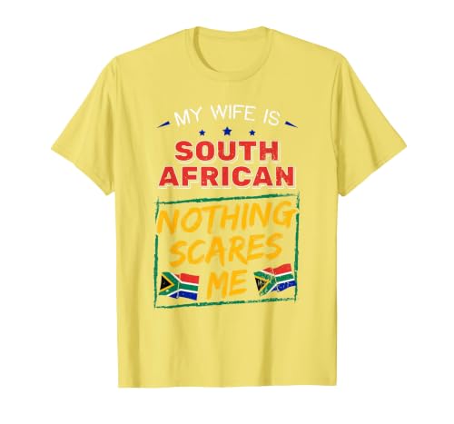 My Wife is South African South Africa Heritage Roots Flag T-Shirt, Men, Lemon Yellow, Large
