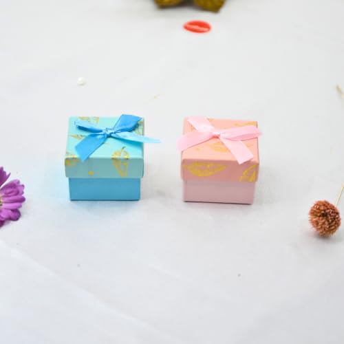 Image of Ring Box Small Gift Boxes Sturdy Cardboard Cube Box for Jewelry Pendant (2, Sky Blue & Pink)