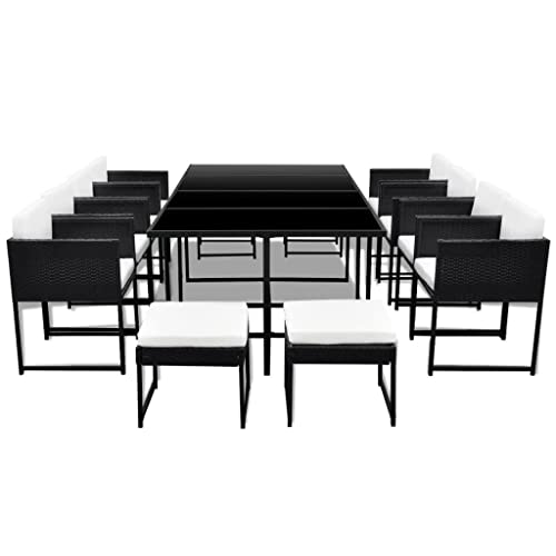 Qzzced 13 Piece Patio Dining Set With Cushions,Outdoor Bar Table,Patio Bar Set,Modern Outdoor Furniture,Dining Bench With Back,Bistro Set,For Patio Deck Garden,Backyard & Lawn,Poly Rattan Black #TOP2
