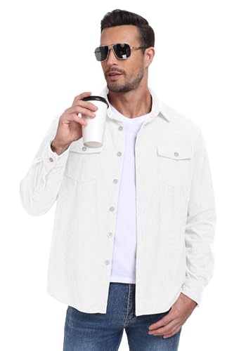 Image of Askdeer Men's Corduroy Button Down Shirts Long Sleeve Casual Shacket Jacket Western Corduroy Shirt Jacket with Flap Pockets